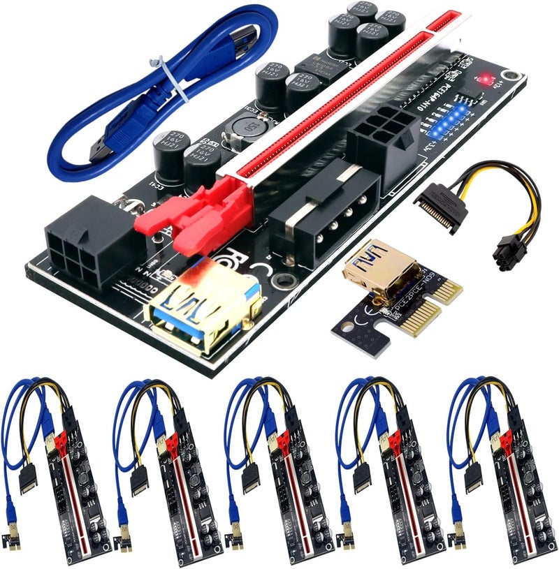 BTBcoin 6 Pack PCI-E Riser 010S GPU Riser Adapter Card PCI-Express 1X to 16X Riser Card with 8 Solid Capacitors for Bitcoin Ethereum Mining - Image 1